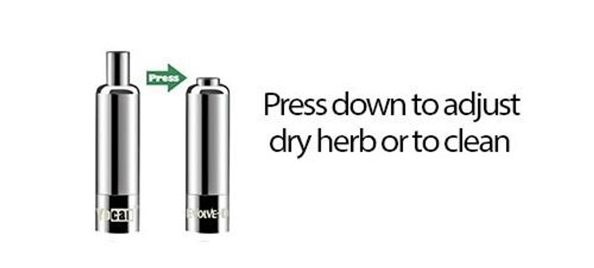 Yocan Evolve-D Dry Herb Vaporizer in Black, front and side view, compact design with cleaning feature