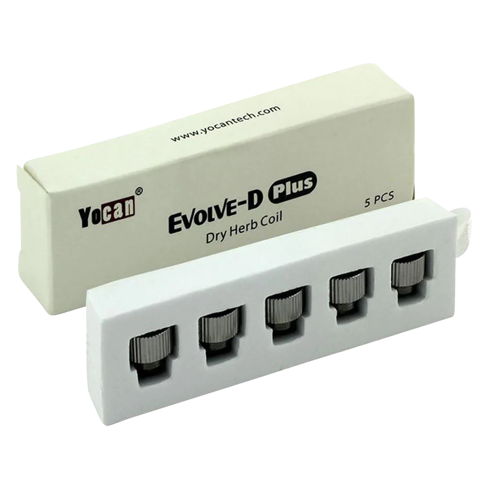 Yocan Evolve-D Plus Dry Herb Coils 5-Pack on white, compact design for easy travel