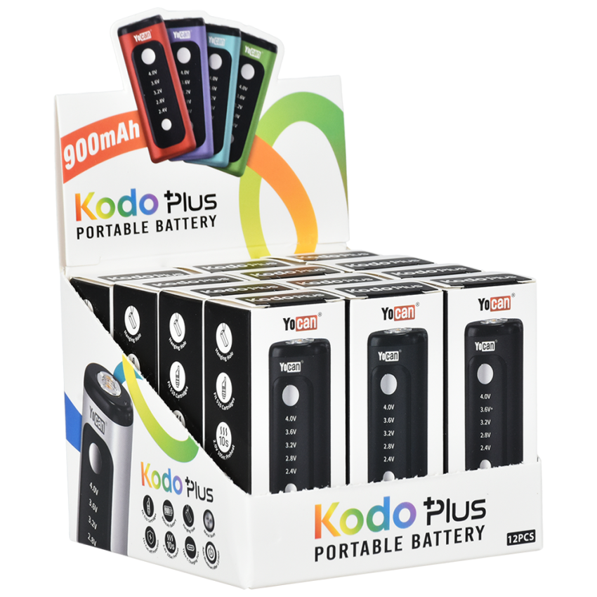 Yocan Kodo Plus Variable Voltage 510 Cart Vape Battery | 900mAh | 12ct Display