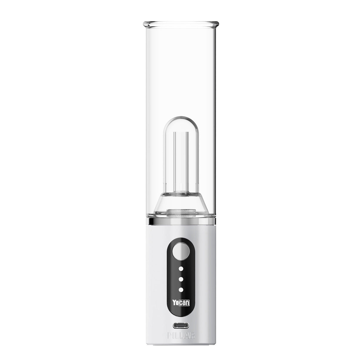 Yocan Pillar TGT Tech Electric Dab Rig in White, 1400mAh, front view on seamless white background