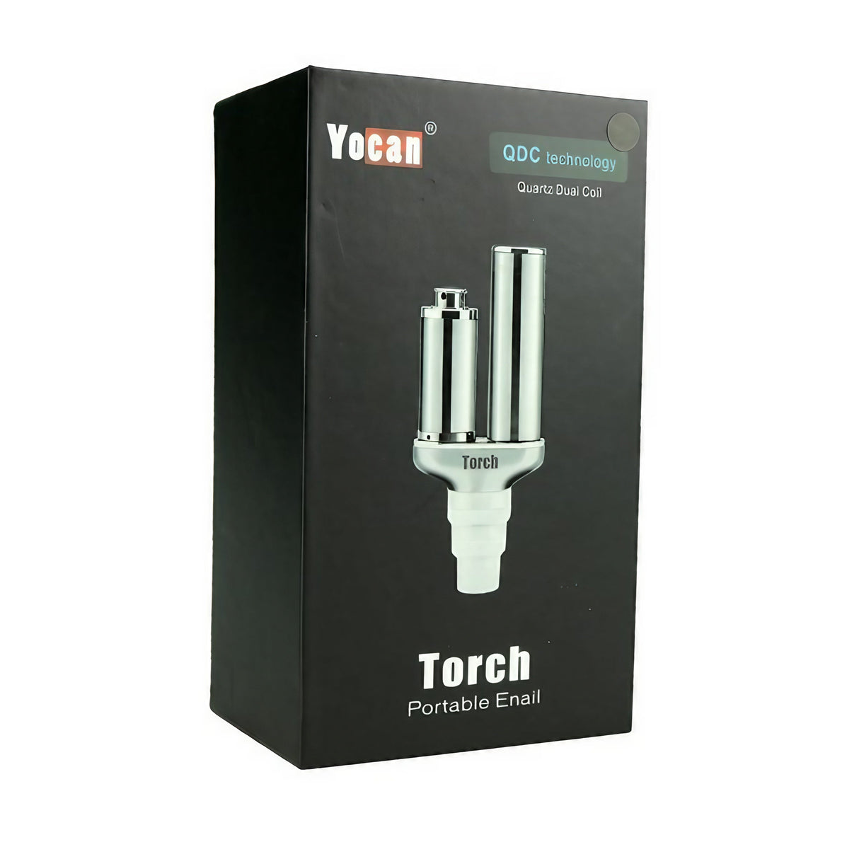 Yocan Torch Portable Enail in box, compact design for easy travel, battery-powered, fits 14-19mm bongs