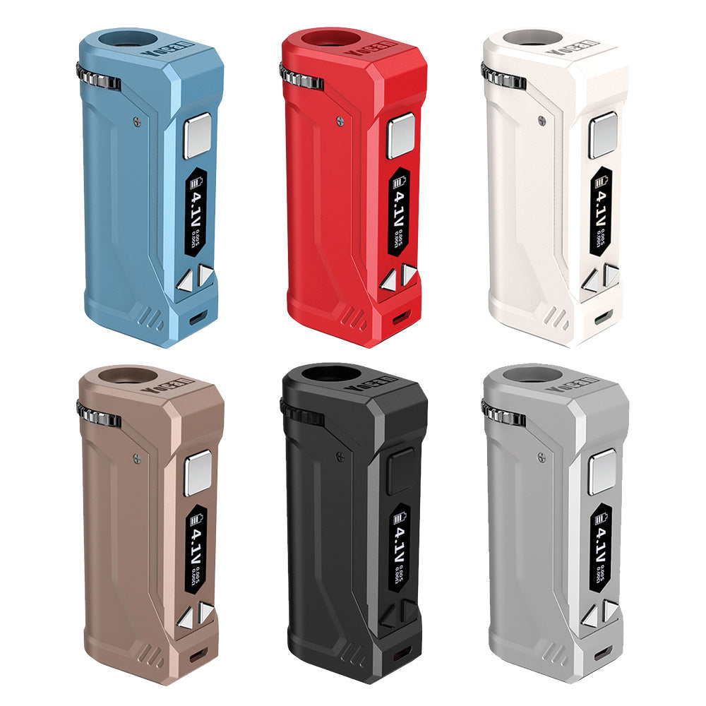 Yocan UNI Pro Universal Vaporizers in assorted colors, compact design, 650mAh battery, front view