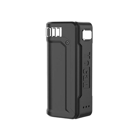 Yocan UNI S Portable Box Mod in Black, Zinc Alloy, Side View with 400mAh Battery, Compact Design