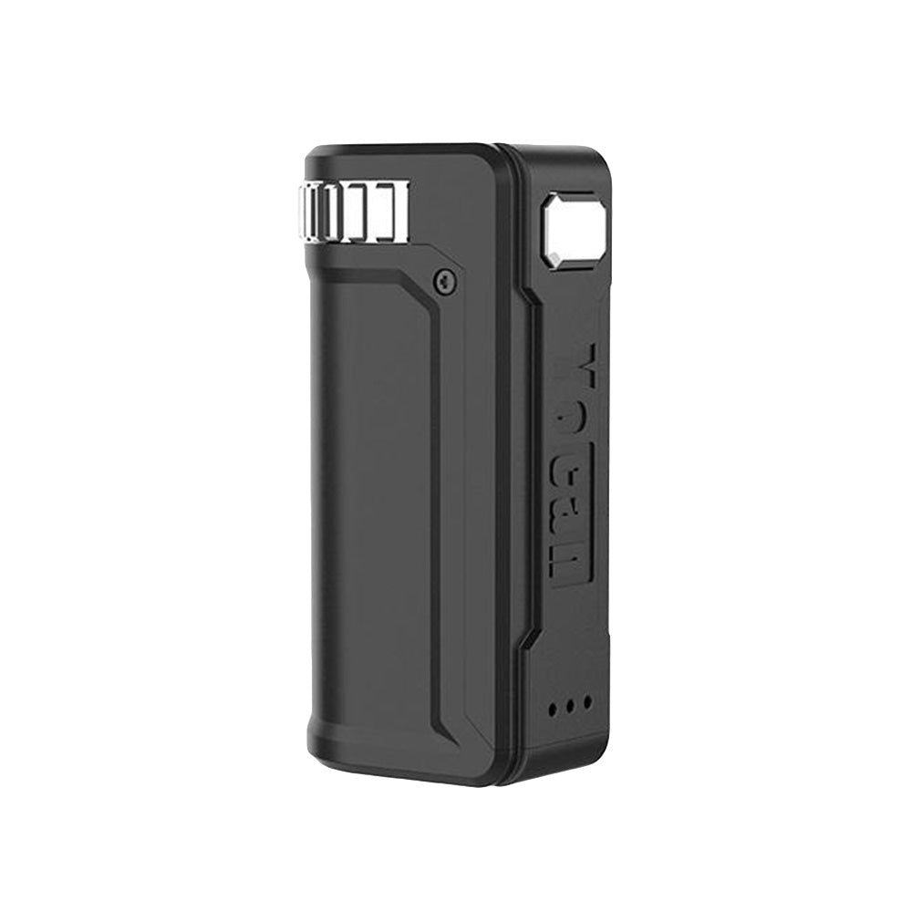 Yocan UNI S Portable Box Mod in Black, Zinc Alloy, Side View with 400mAh Battery, Compact Design