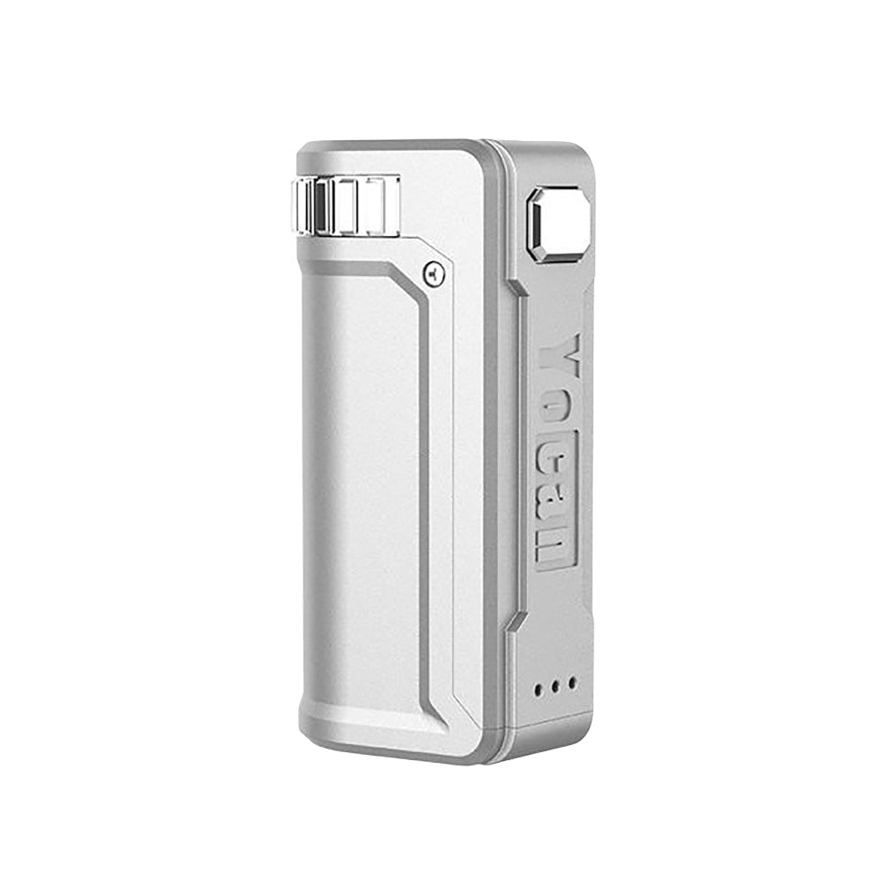 Yocan UNI S Portable Box Mod in Silver, front view, compact zinc alloy body with 400mAh battery