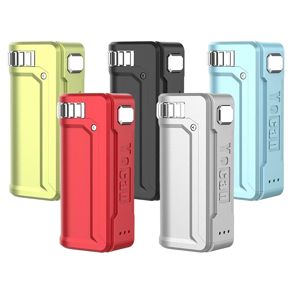 Yocan UNI S Box Mod in various colors, compact zinc alloy body, 400mAh battery, front view