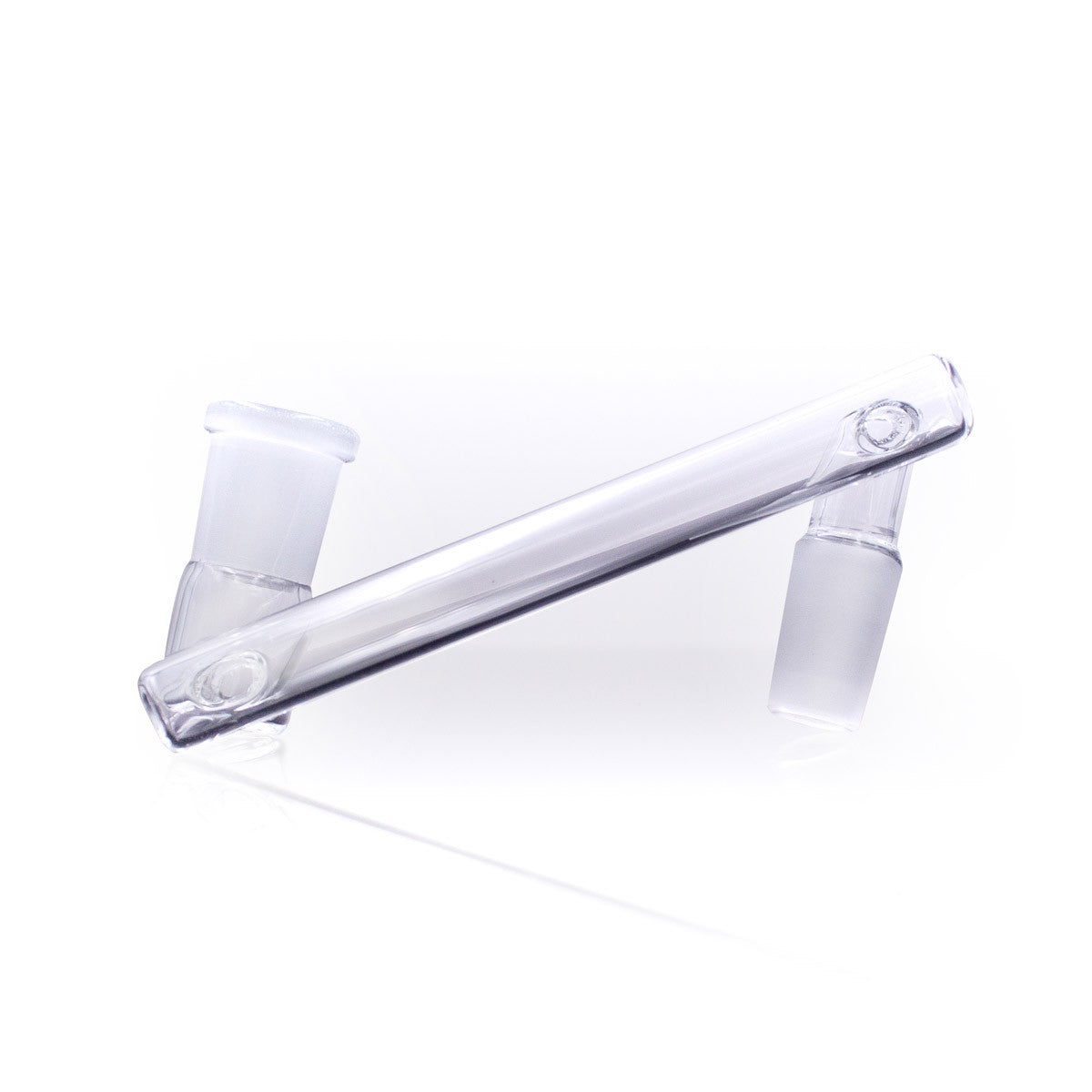 Z Glass Dropdown Adapter, clear borosilicate, 14mm female to 14mm male, angled side view
