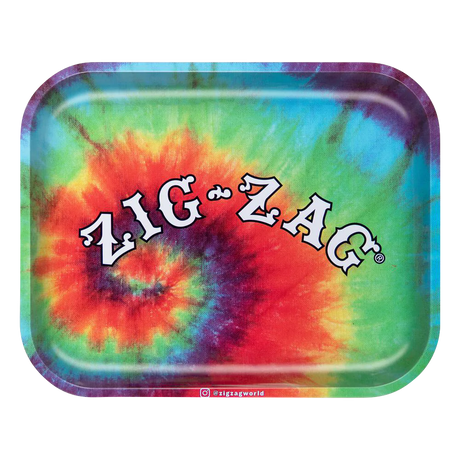 Zig Zag Large Tie-Dye Metal Rolling Tray - Front View with Vibrant Colors
