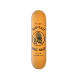 Zig Zag Logo Orange Skateboard Deck, Top View, featuring iconic branding and durable wood construction.