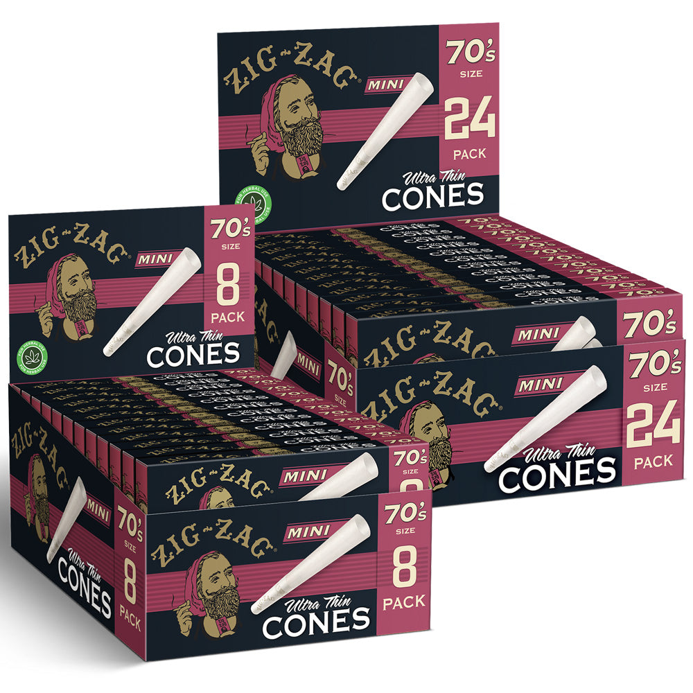 Zig Zag Ultra Thin Mini Cones 70mm Display Packs for Dry Herbs - Front View