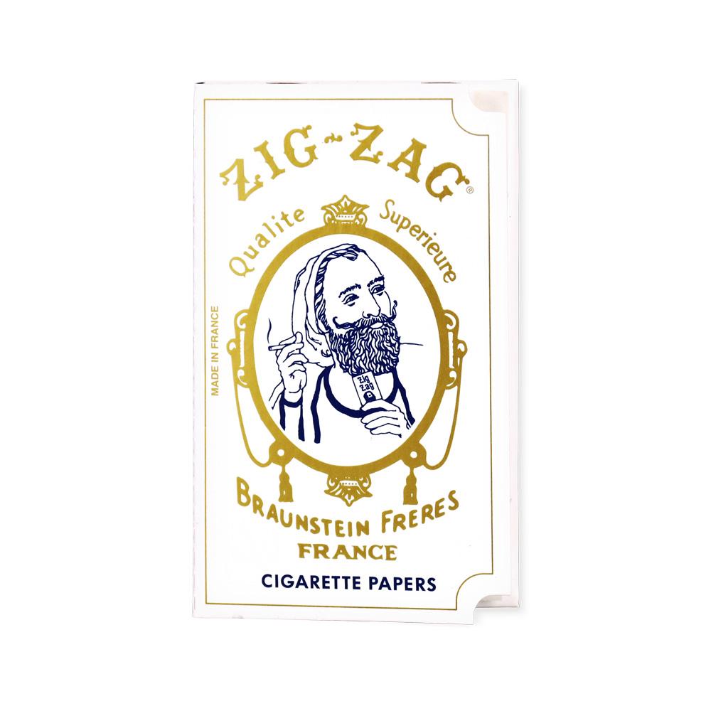 Zig Zag White Single Wide Rolling Papers pack front view for dry herbs, compact design