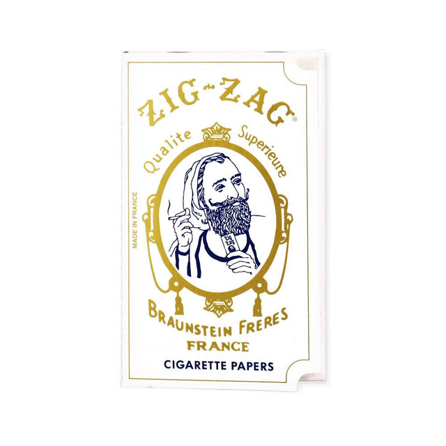 Zig Zag White Single Wide Rolling Papers pack front view for dry herbs, compact design