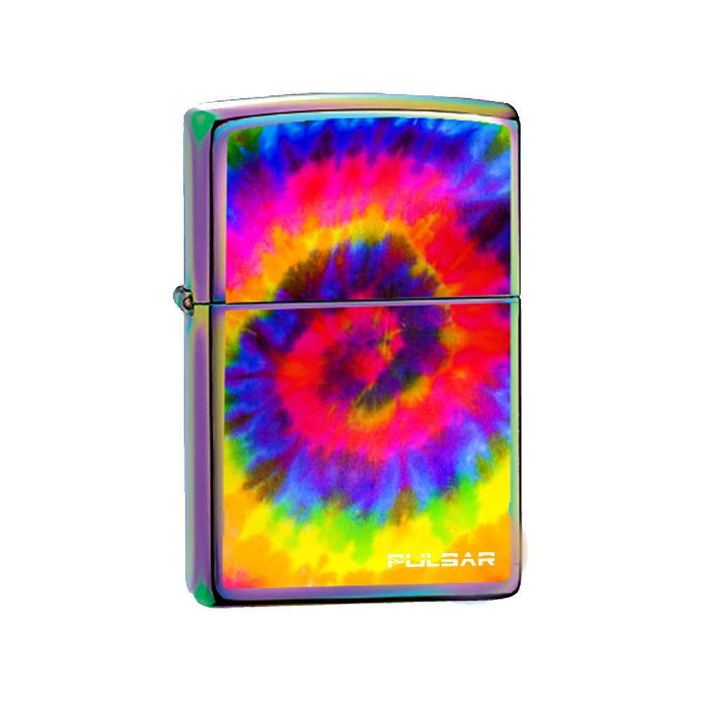 Zippo Pulsar Tie-Dye Lighter, Spectrum Iridescent Finish, Front View, Compact & Portable