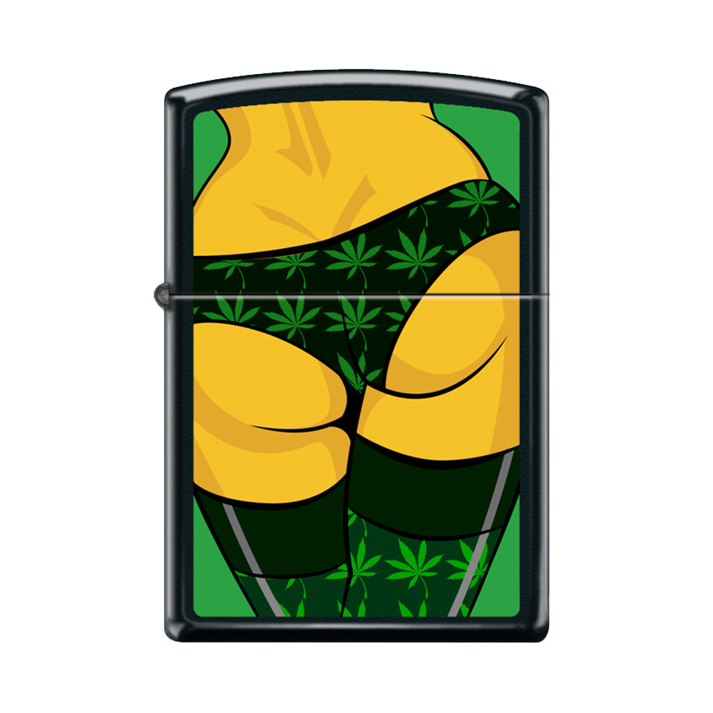 Zippo Lighter - Pulsar Weed Bum Design - Black Matte, Portable & Closable, Front View