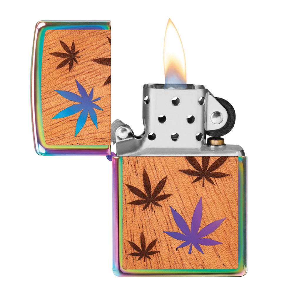 Zippo Mahogany Hemp Leaf Lighter with Iridescent Finish - Compact & Portable