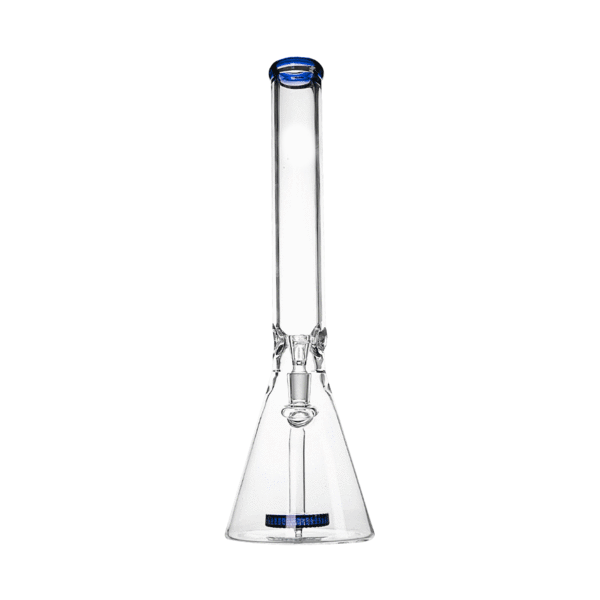 Hemper Beast Bong 12" in clear borosilicate glass with blue accents, front view on white background