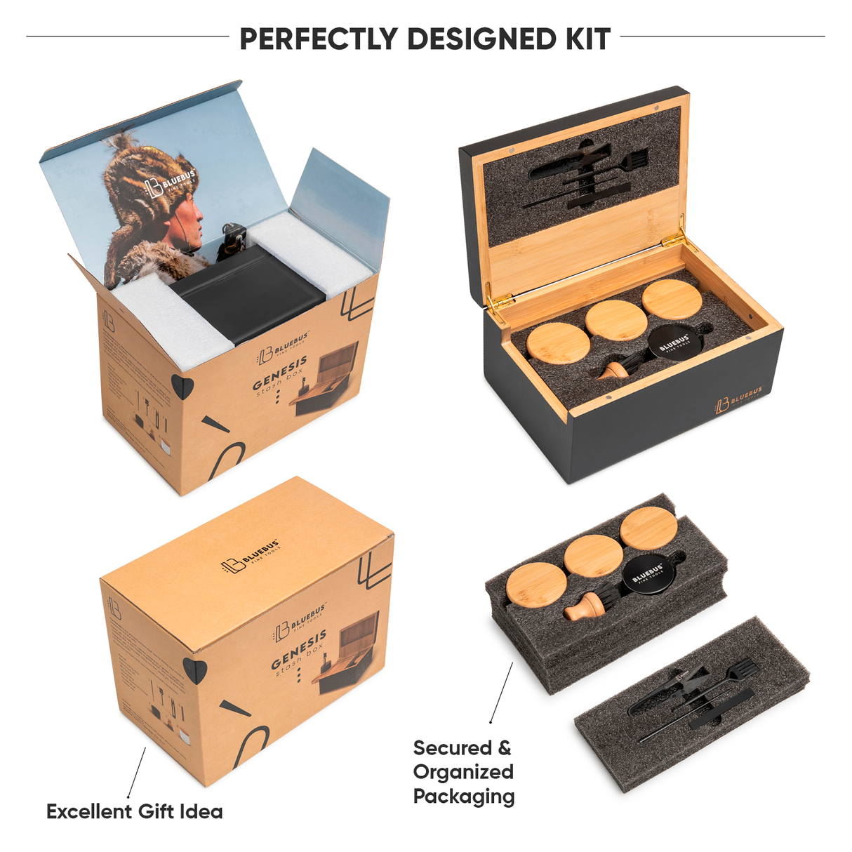 Blue Bus GENESIS Storage Stash Box, multi-view display with secure organized compartments