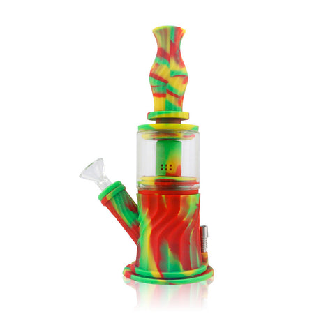 10" Multi-Color Silicone Water Pipe with 14mm Fitting, Front View on White Background