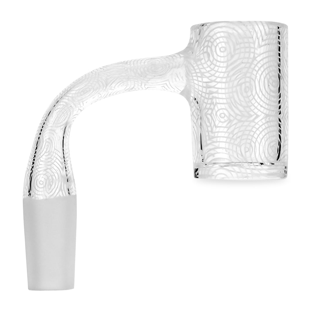 Blue Blood Full Weld Banger with Sandblasted Circles, 90-degree angle, clear quartz glass