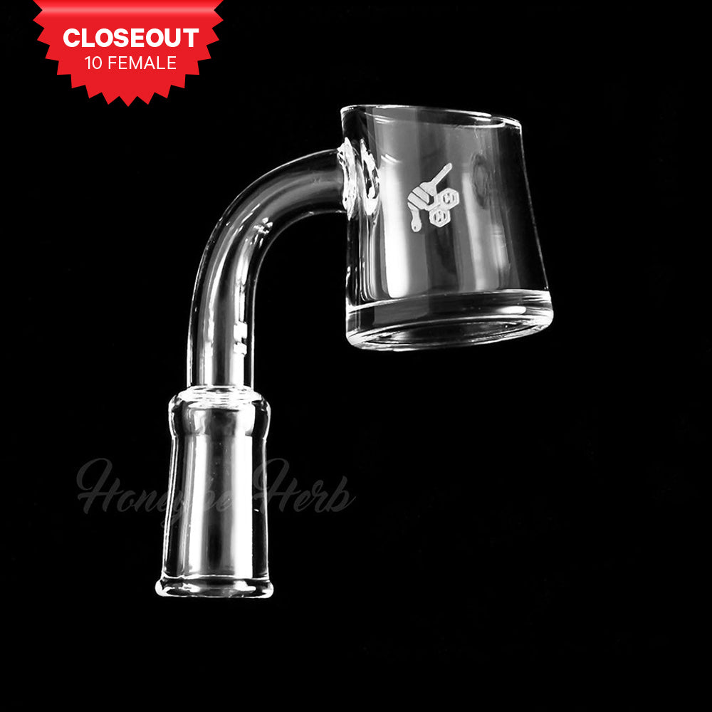 Honeybee Herb Fat Bottom Quartz Banger 90Β°, 10mm Female Joint, Clear, Side View