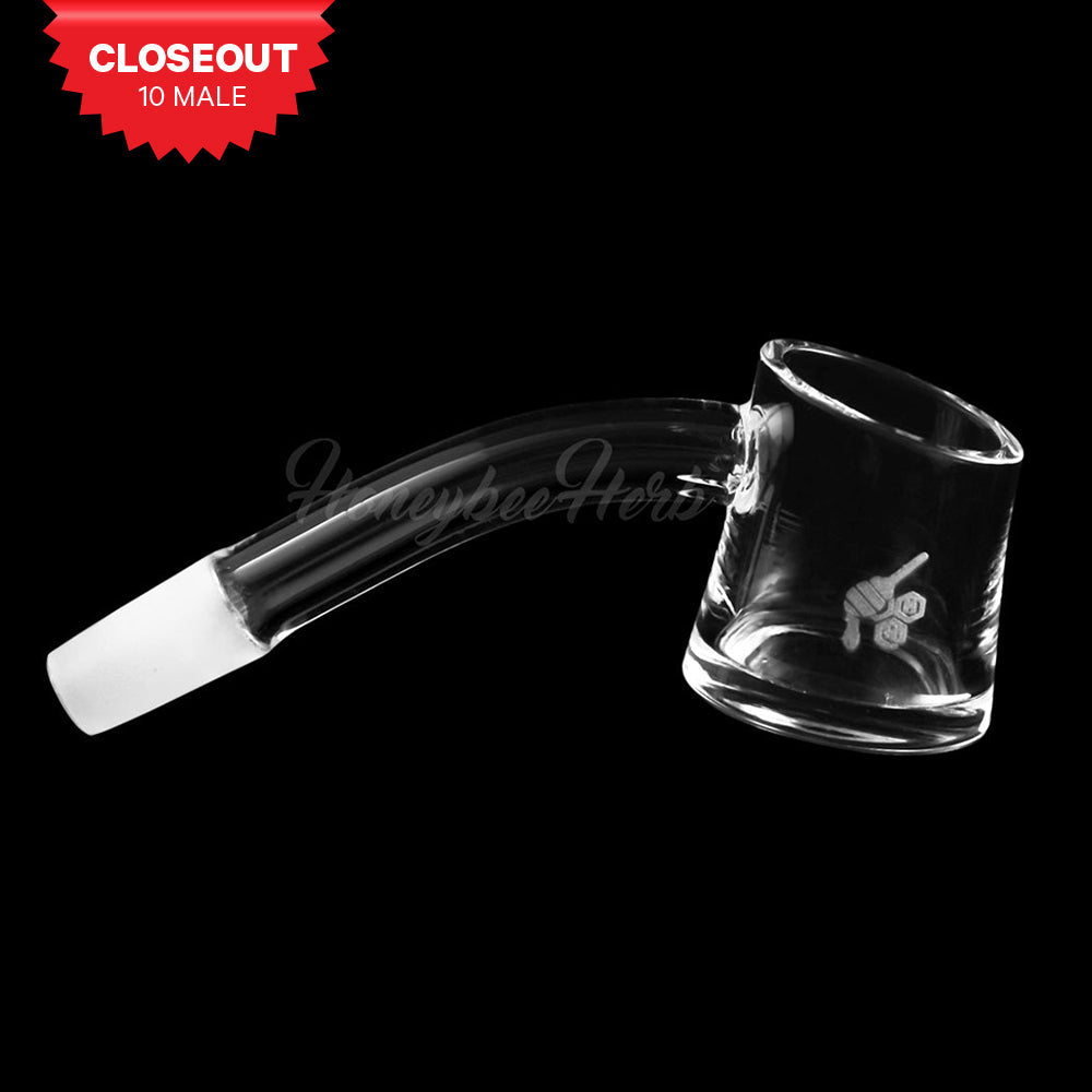 HoneybeeHerb FAT BOTTOM QUARTZ BANGER at 45Β° angle, 10mm Male joint size, clear with logo