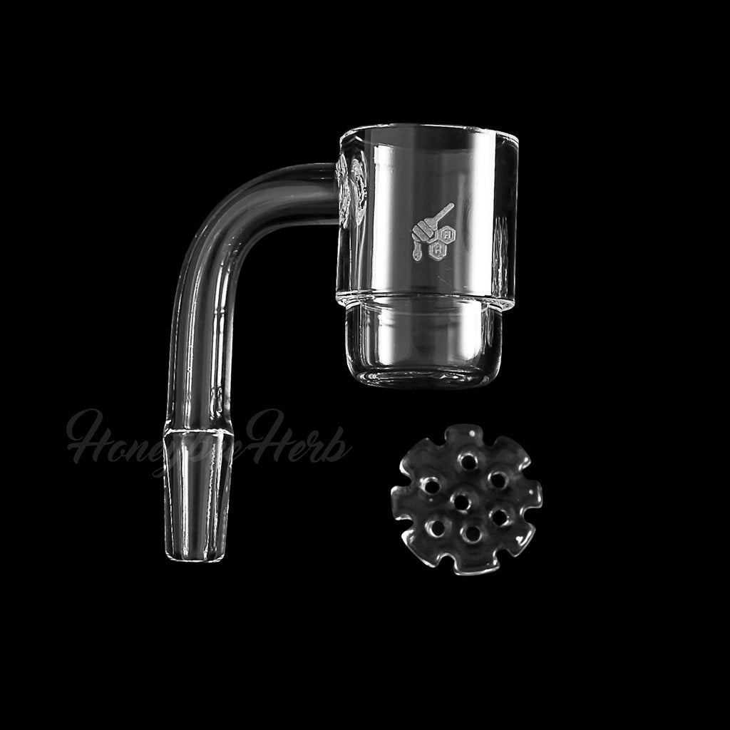 Honeybee Herb Honey Disc Quartz Banger at 90° angle, clear, deep dish design for dab rigs