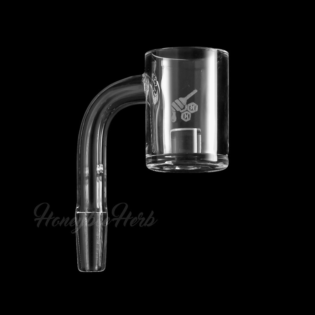 Honeybee Herb Core Reactor Quartz Banger at 90Β° angle, 10mm male joint, clear flat top design for dab rigs