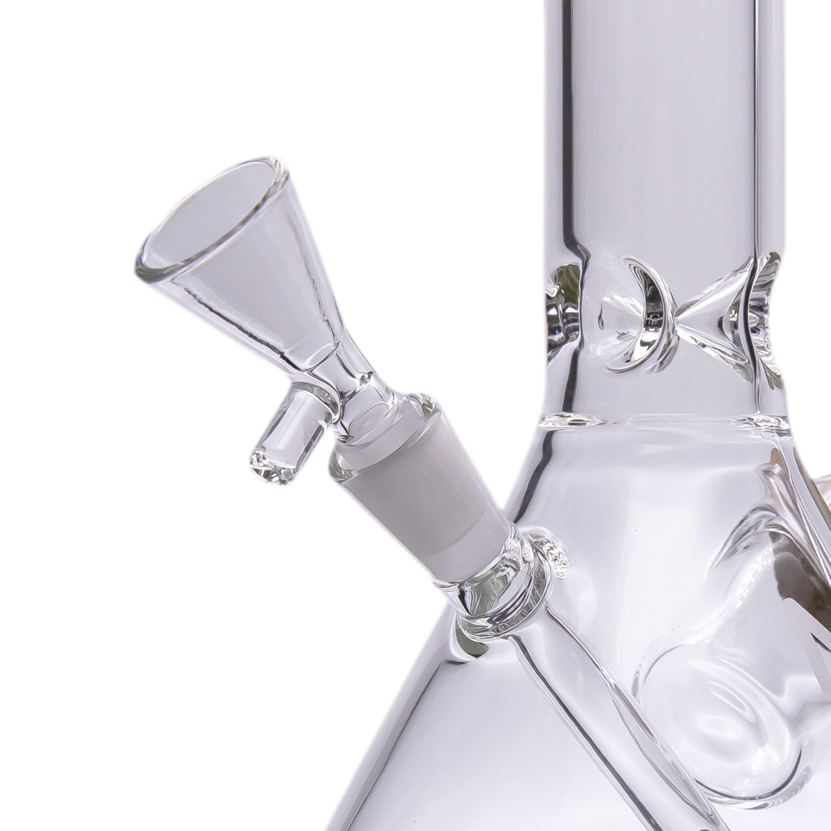 MJ Arsenal Cache Bowl 10mm close-up, clear glass with deep bowl for bongs, side view