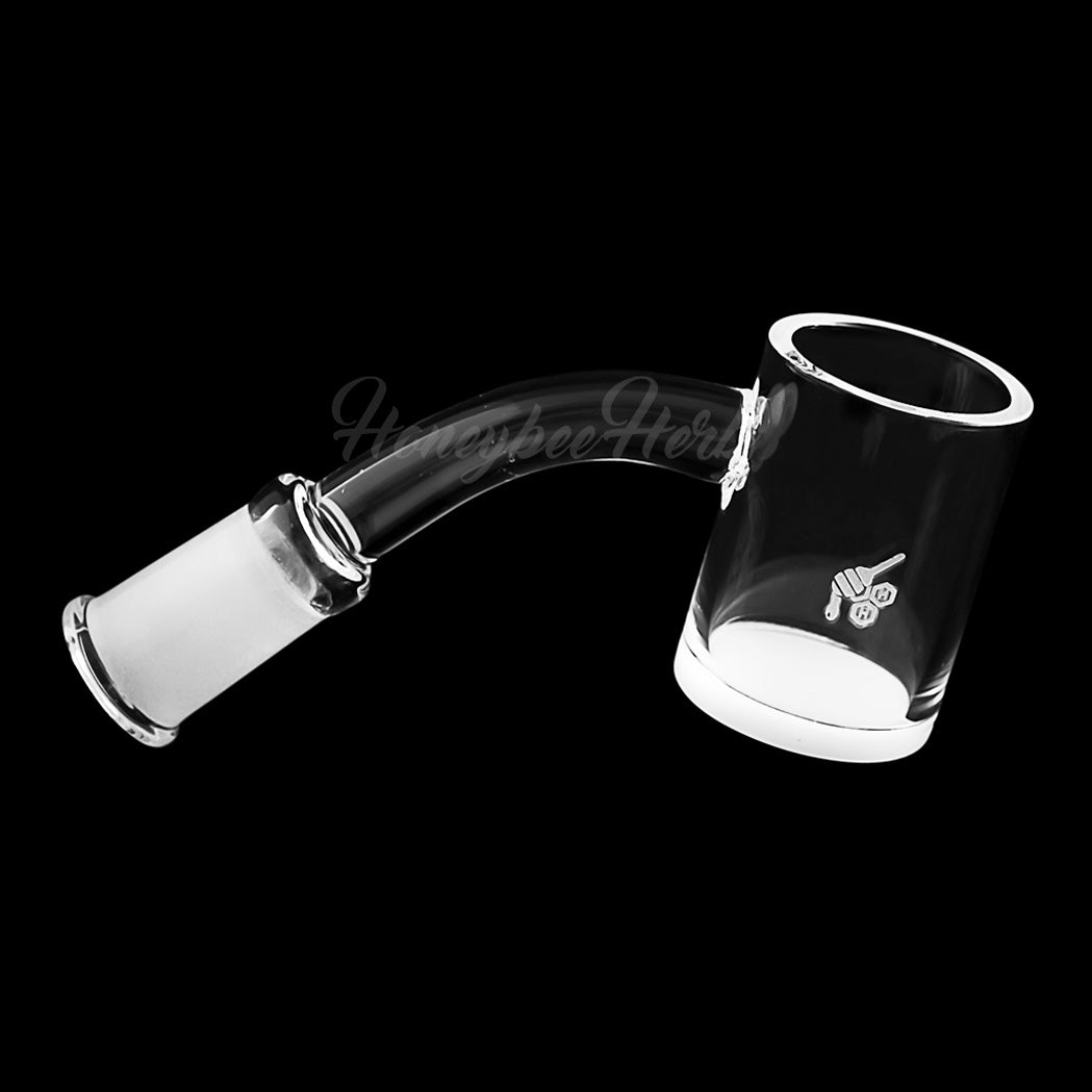 Honey & Milk Quartz Banger 45° Angle by Honeybee Herb, Clear Flat Top, 25mm for Dab Rigs - Side View
