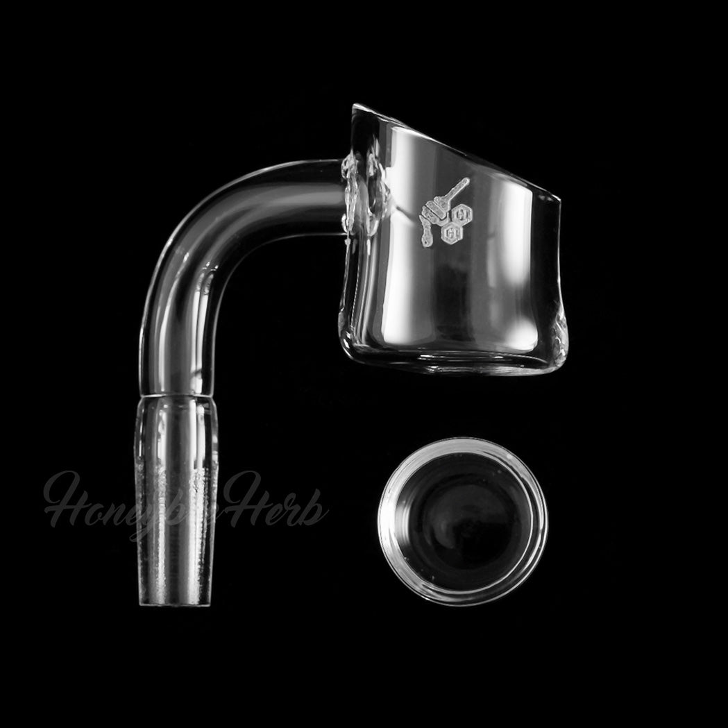 Honey Cup Quartz Banger 90Β° for Dab Rigs, 25mm Clear Female Joint - Honeybee Herb Logo