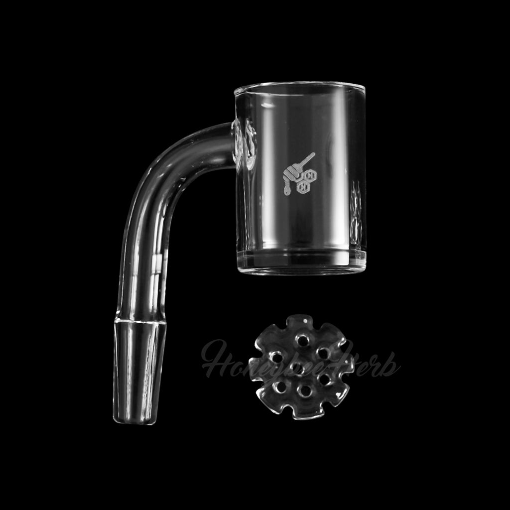 Honeybee Herb Honey Disc Quartz Banger at 90Β° angle, clear, for dab rigs with 14mm male joint