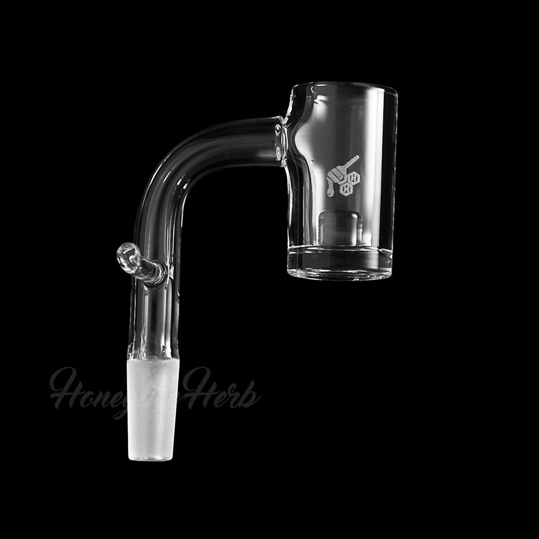Honeybee Herb Enail Core Reactor Quartz Banger at 90Β° angle with clear glass, designed for dab rigs
