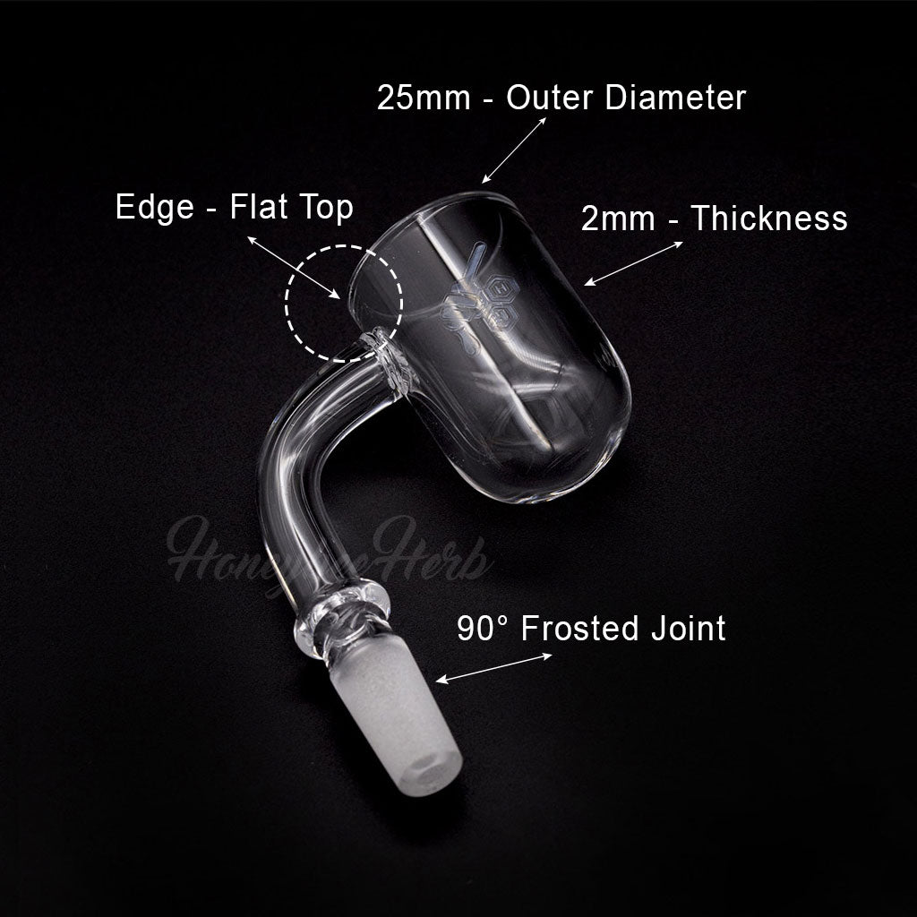 Honeybee Herb Honey Cyclone Quartz Banger with 90Β° frosted joint, 25mm flat top, 2mm thickness