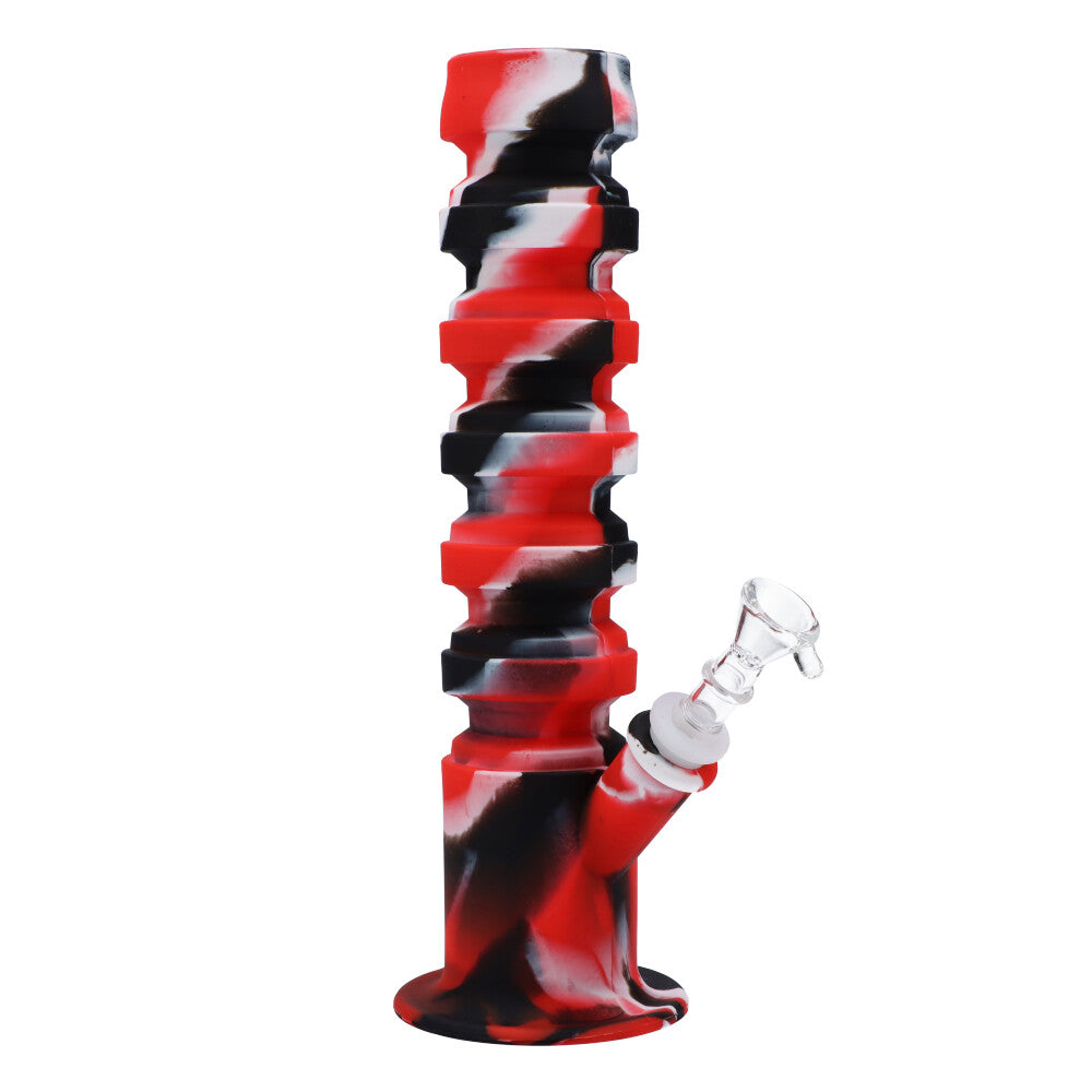 RGR Canada 11.5" Red & Black Silicone Straight Water Pipe with Glass Bowl - Front View
