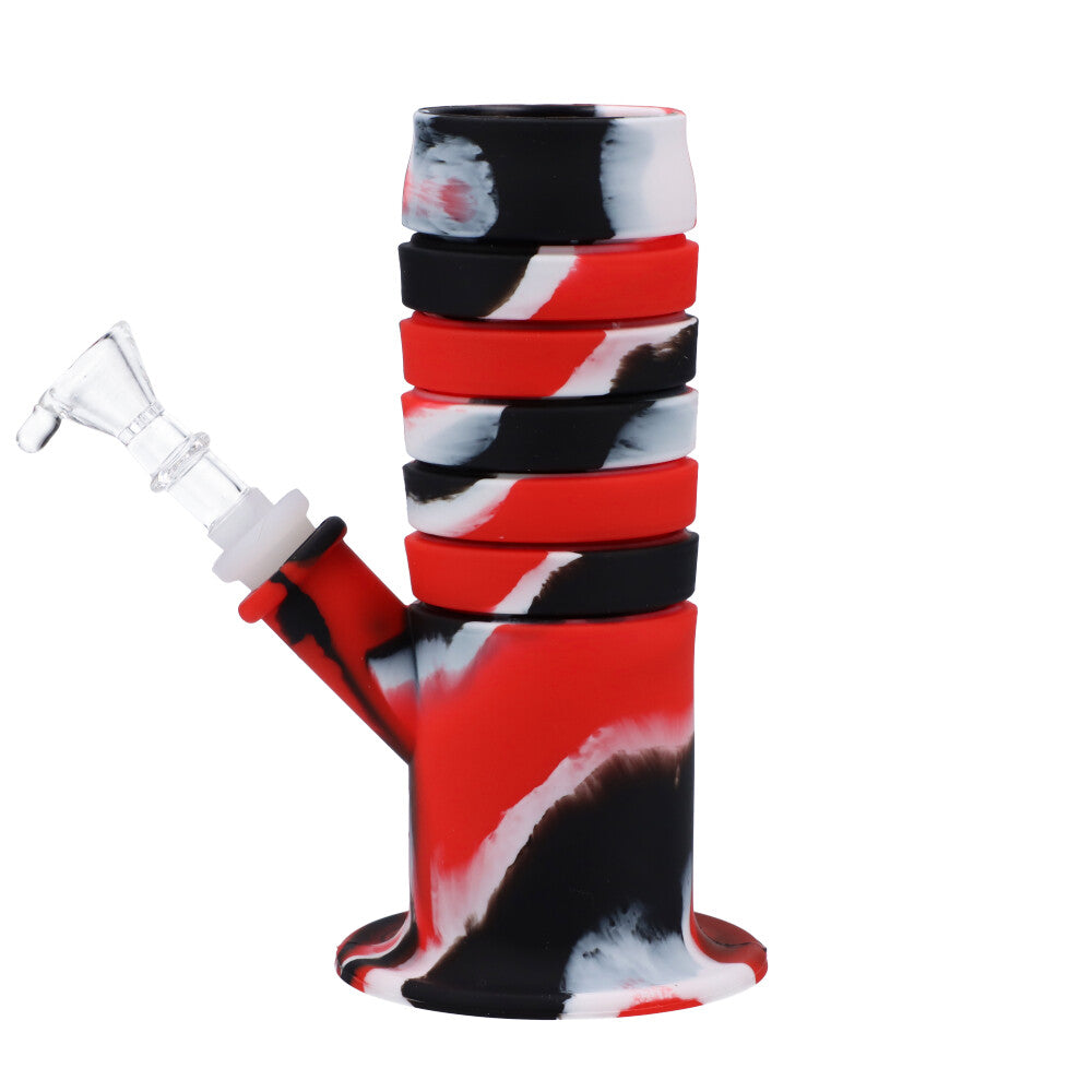 RGR Canada 11.5" flexible straight water pipe in black, red, and white with glass bowl - front view