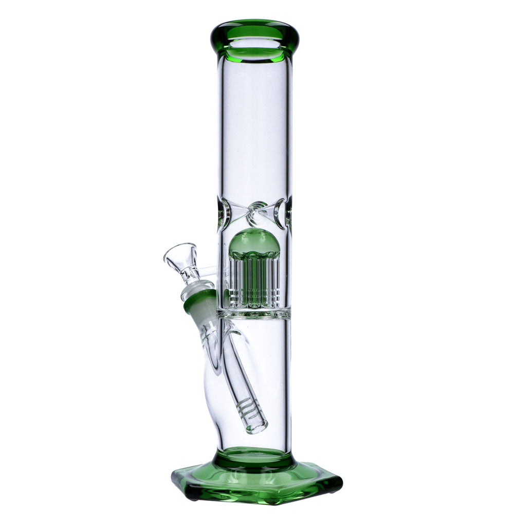 12" Valiant Distribution Quad Base Beaker Water Pipe with Green Tree Percolator, Front View