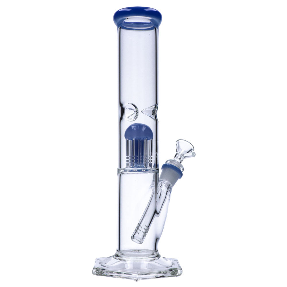 12" Heavy Wall Blue Tree Percolator Beaker Bong by Valiant, Front View