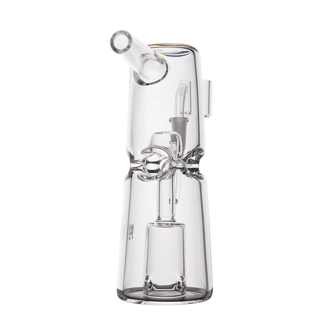 MJ Arsenal Turret Mini Dab Rig with Quartz Bucket - Angled Side View on Seamless White