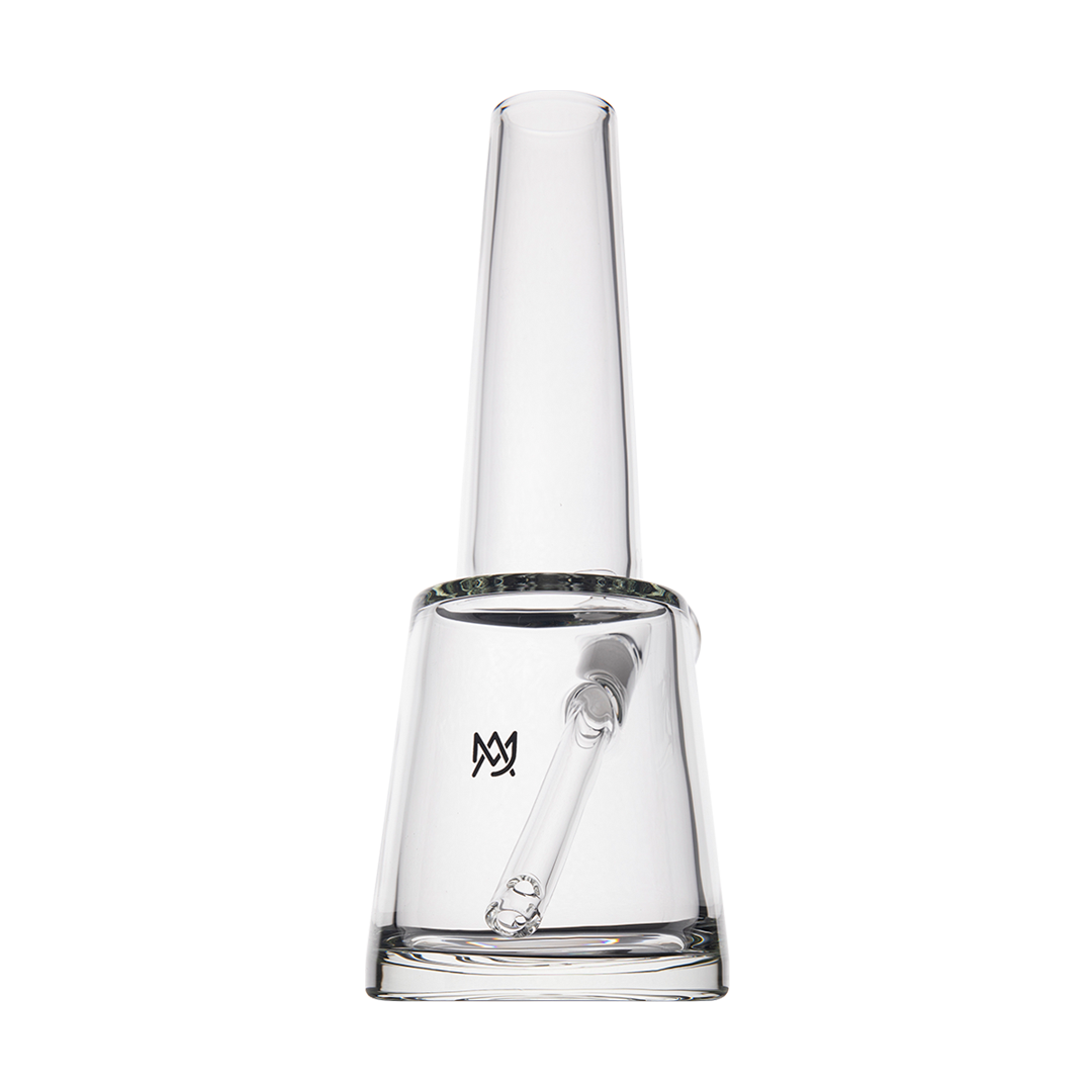 MJ Arsenal Summit Borosilicate Glass Bong, 14mm Joint, Clear Front View on Seamless White