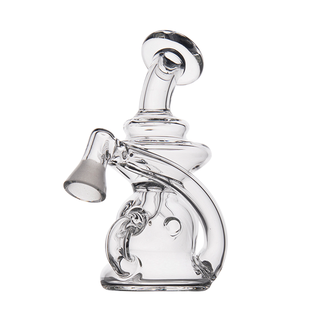 MJ Arsenal Hydra Vape Edition mini dab rig, clear glass, front view with quartz banger