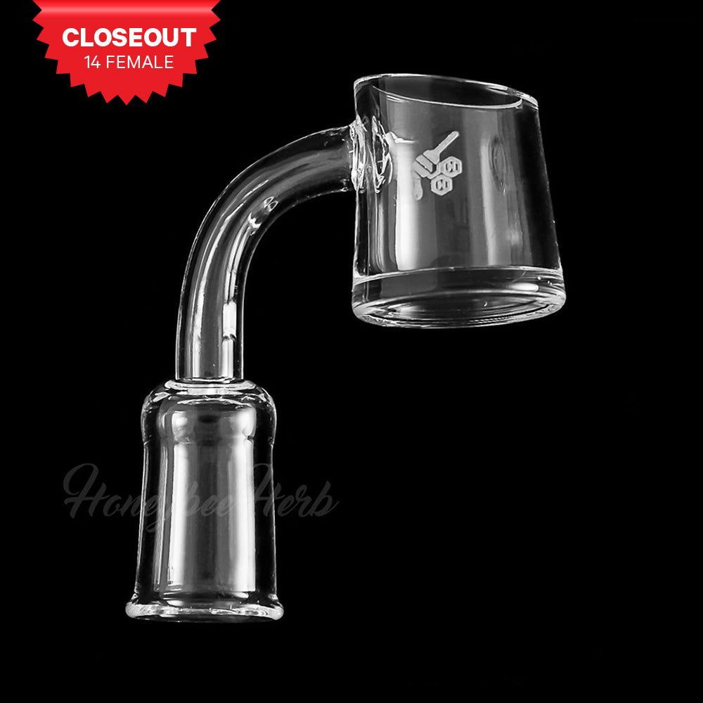 Honeybee Herb FAT BOTTOM QUARTZ BANGER - 90Β° Degree, 14mm Female Joint, Clear Quartz Side View