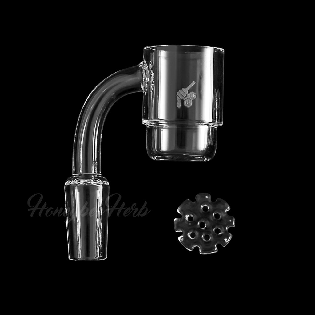 Honeybee Herb Honey Disc Deep Dish Quartz Banger, 90°, 14mm Male - Clear, Side View