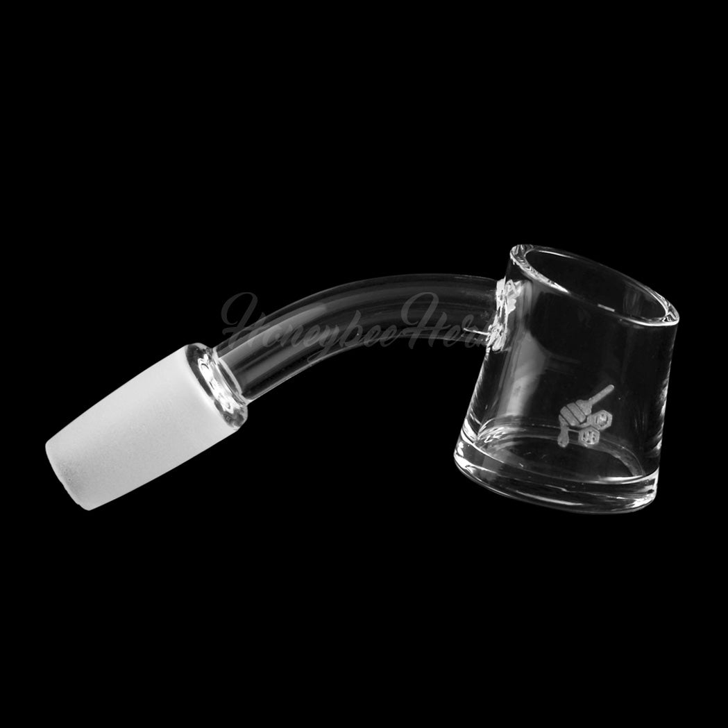 HoneybeeHerb Quartz Banger at 45Β° Angle, 14mm Male Connection, Clear with Etched Logo