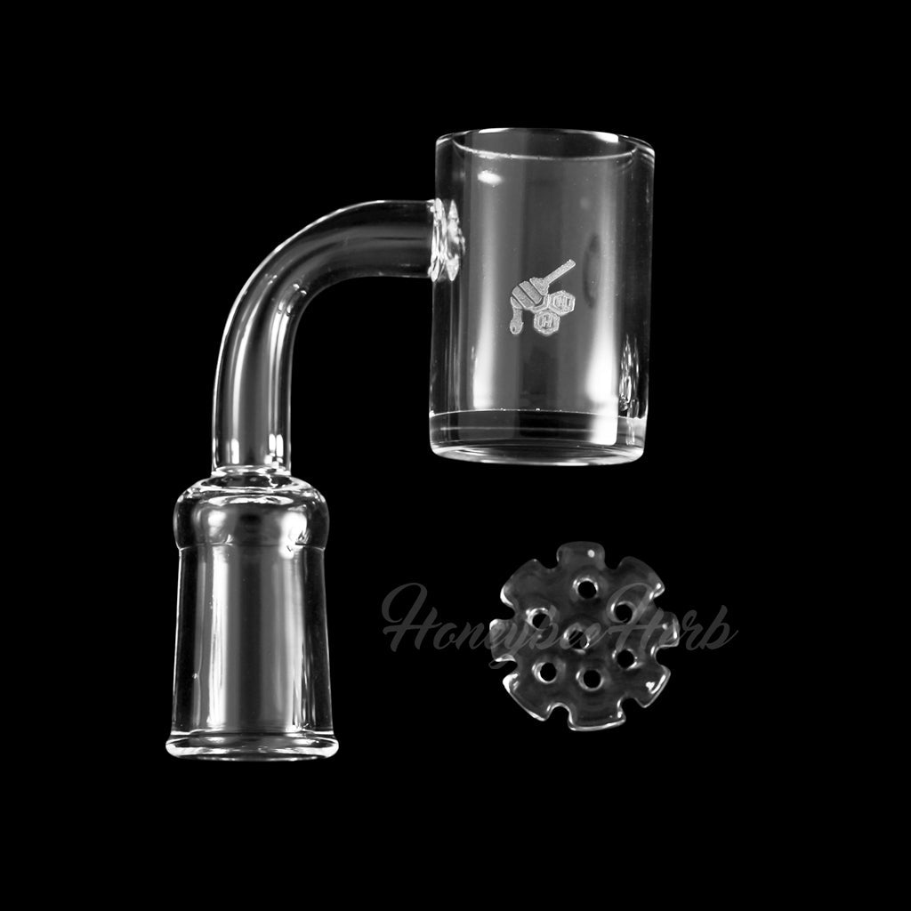 Honeybee Herb Honey Disc Quartz Banger at 90Β° angle, clear 25mm flat top for dab rigs