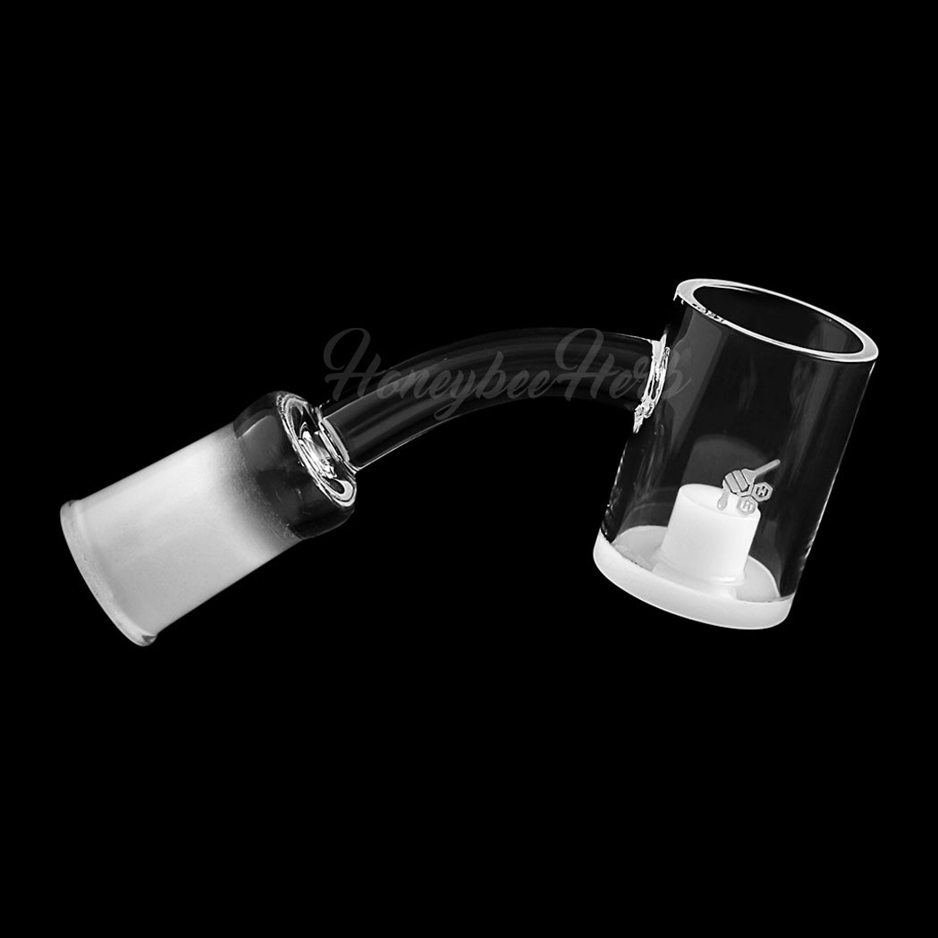 Honeybee Herb Quartz Banger with 45° joint for dab rigs, clear flat top design, side view