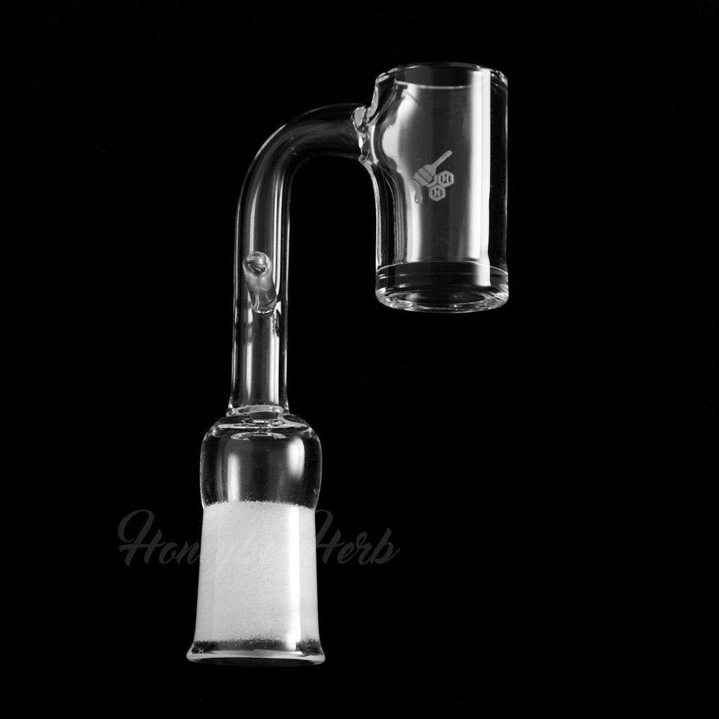 Honeybee Herb Quartz Banger at 90Β° for Dab Rigs - Clear, Flat Top, 20mm, Side View