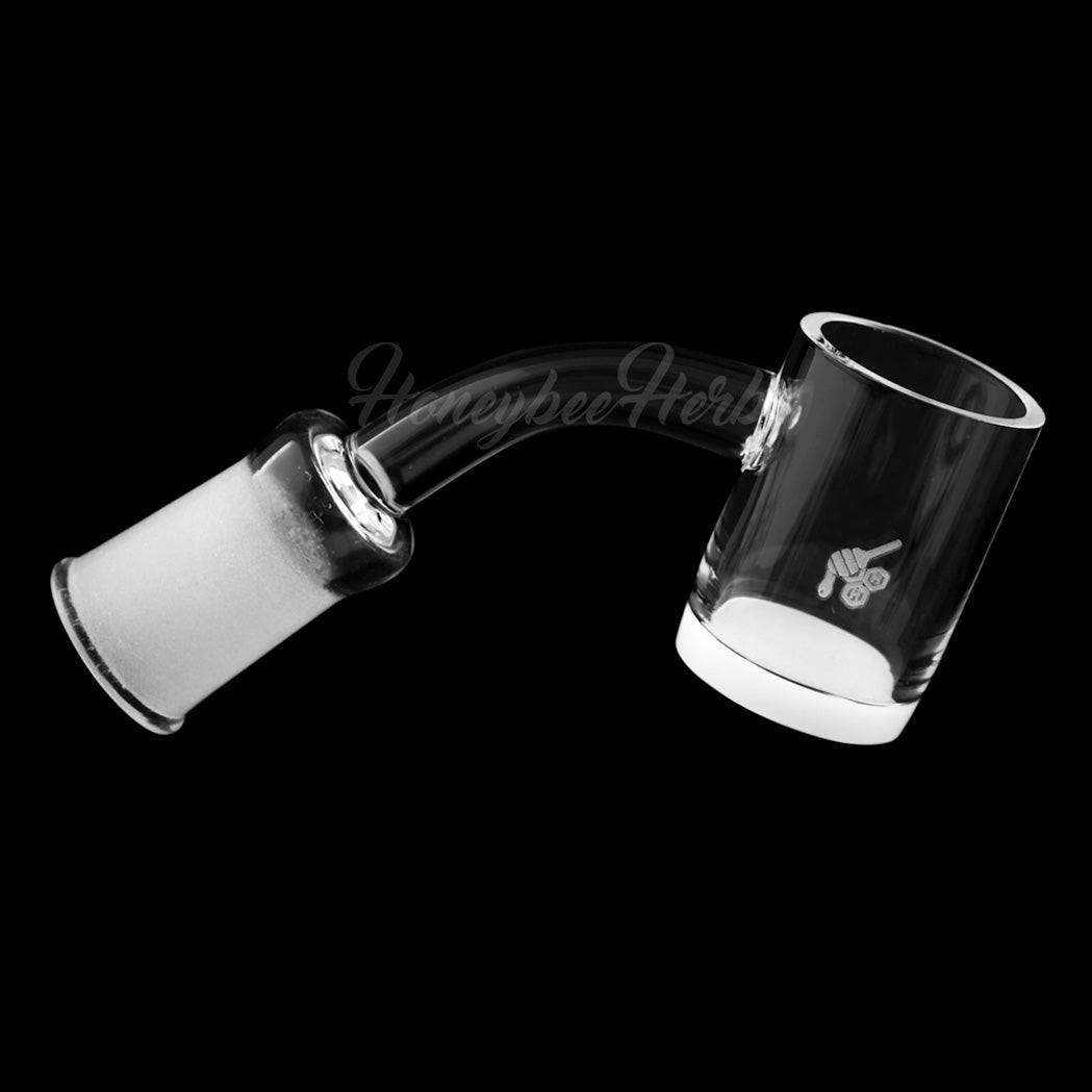 Honey & Milk Quartz Banger at 45° angle by Honeybee Herb, clear flat top design for dab rigs