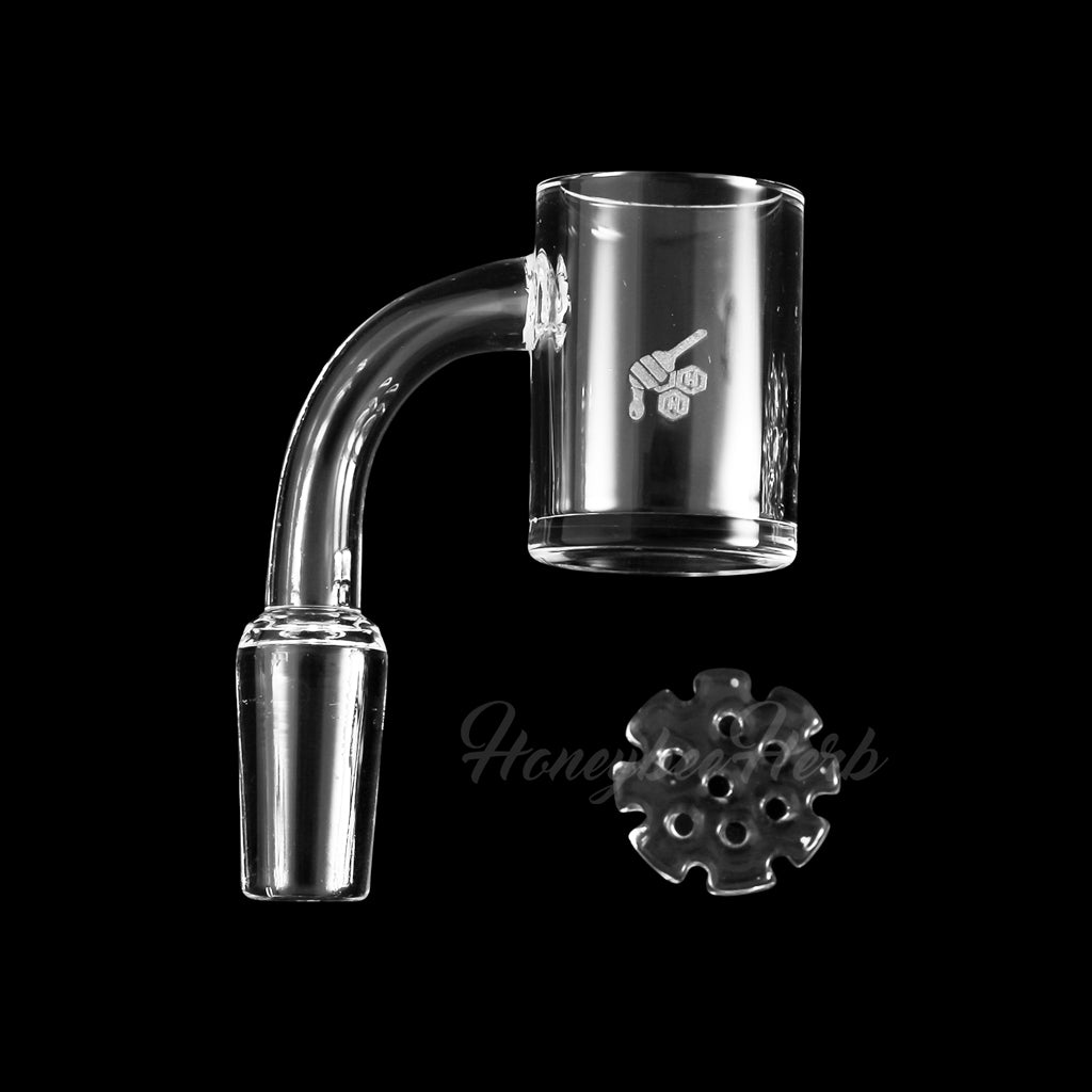 Honeybee Herb Honey Disc Quartz Banger 90Β° Degree, 14mm Male Joint, Clear, for Dab Rigs - Front View