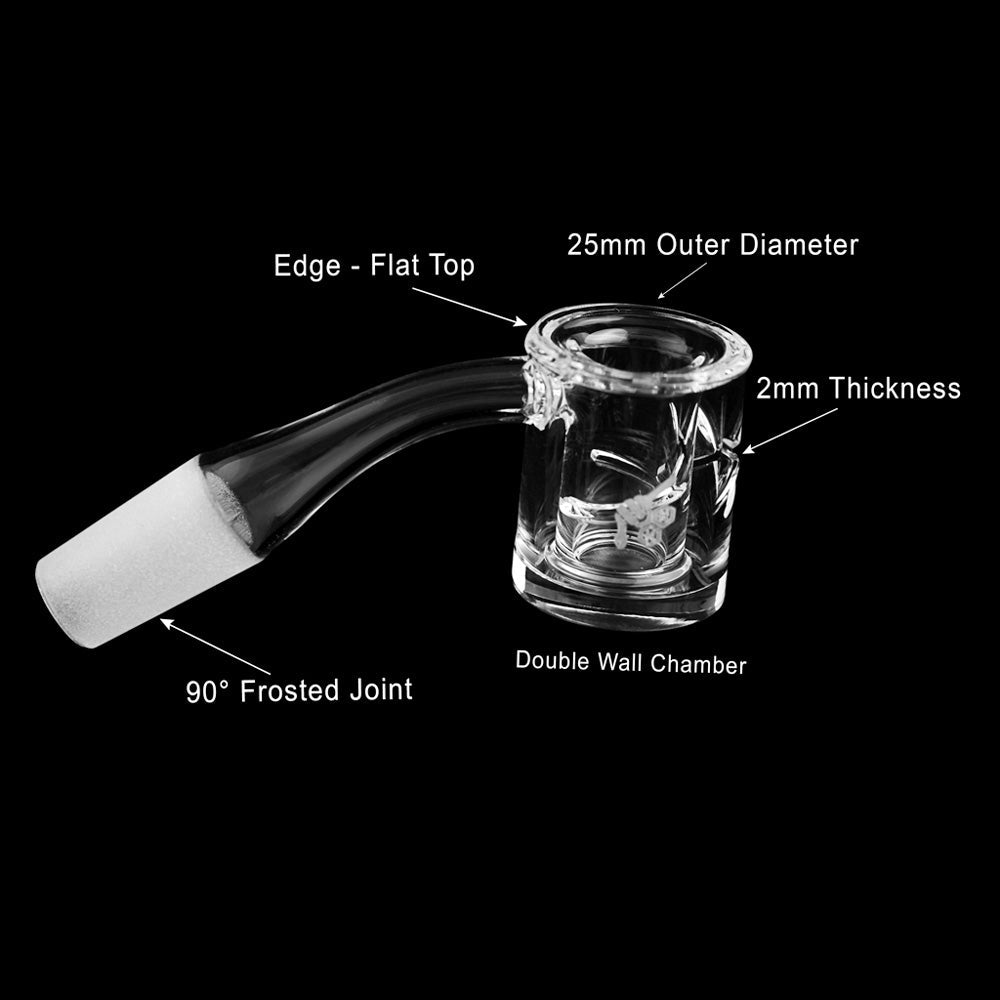 Honeybee Herb Quartz Banger with 45° angle, clear flat top design, and frosted joint