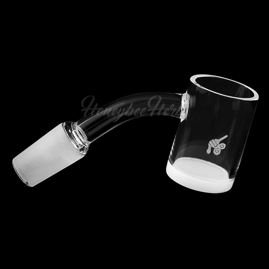 Honey & Milk Quartz Banger at 45° angle, 14mm male joint, clear flat top design for dab rigs